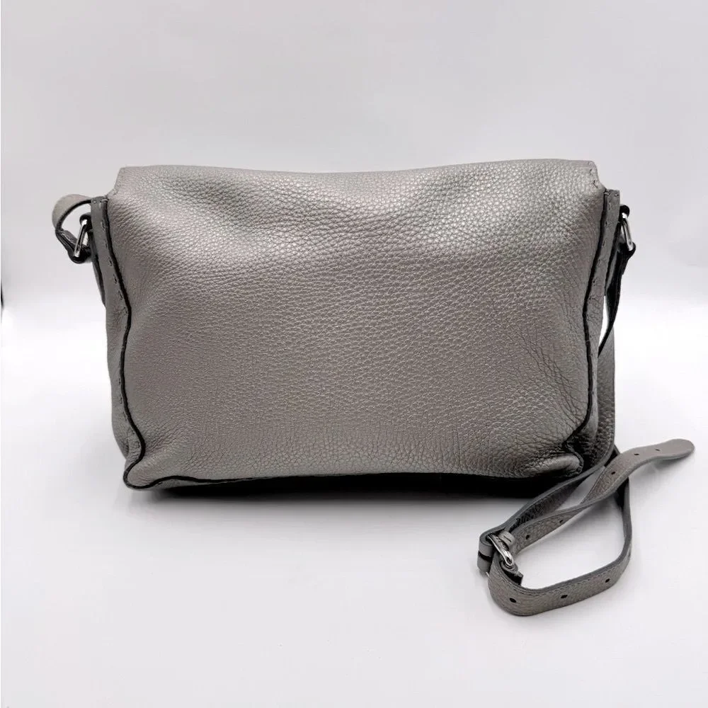 Auth Fendi Metallic Grey Beige Selleria Leather Anna Crossbody Messenger Bag - Picture 4 of 15